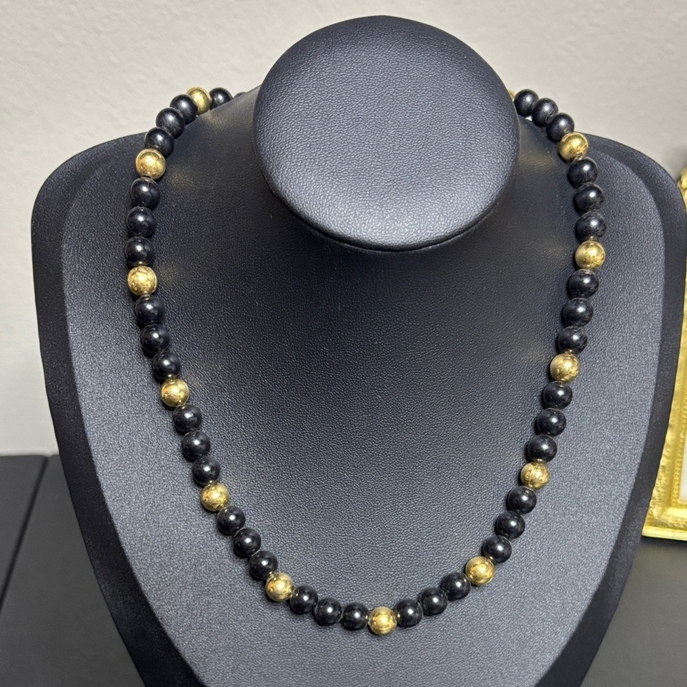 Napier Vintage Black Gold Beaded Necklace